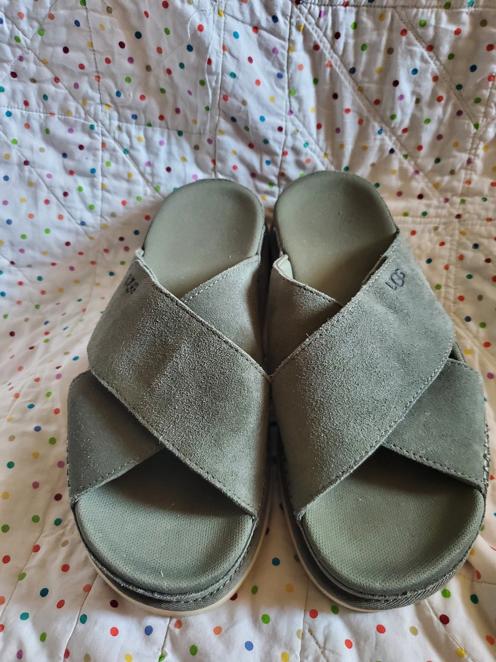 UGG  Moss  Green  Suede Crisscross Slide Sandals Size 9.5.